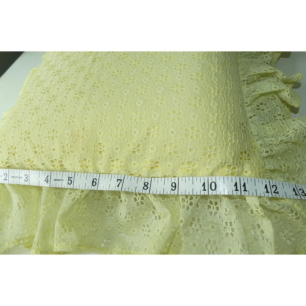 Vintage Yellow Eyelet Lace Ruffle Throw Pillow Decorative Cottagecore Pastel